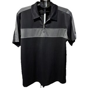 Via Europa Mens XL Black Gray Color Block Golf 1/4 Zip  Polo Stretch Performance
